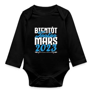 Cadeau Annonce grossesse bientôt Tonton Mars 2023 - Body Bébé bio manches longues - noir - Devant
