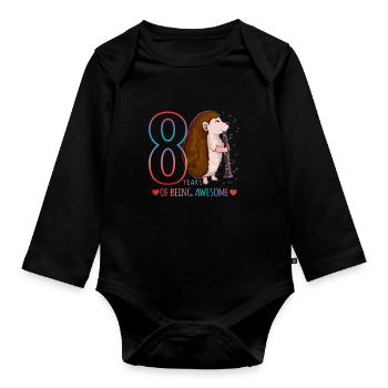 Hérisson joue de la flûte - Hérisson 8e anniversaire - Body Bébé bio manches longues - noir - Devant