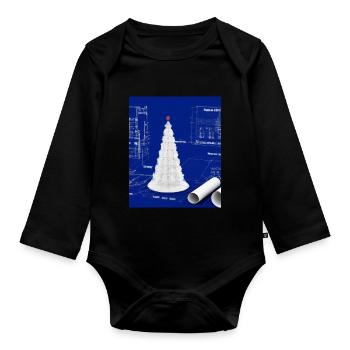 Christmas Christmas Tree Schematic Blueprint - Organic Longsleeve Baby Bodysuit - black - Front