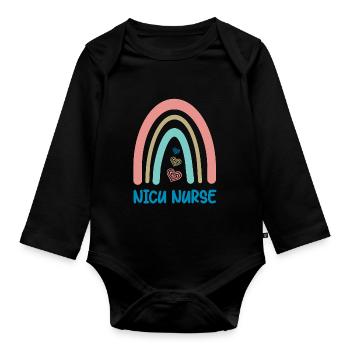 NICU Nurse - Rainbow Heart - Organic Longsleeve Baby Bodysuit - black - Front
