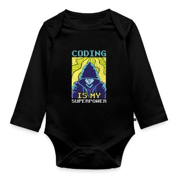 Coding Ist Meine Superkraft Coder Programmierer - Baby Bio-Langarm-Body - Schwarz - Vorne