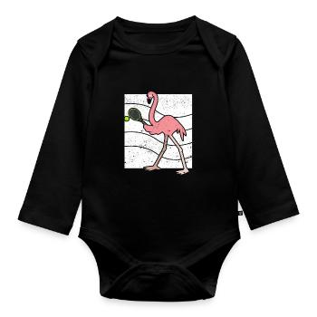 Flamingo beim Tennisspielen Lustiger Vogel Spieler - Baby Bio-Langarm-Body - Schwarz - Vorne