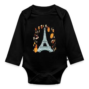 Couronne d’automne Tour Eiffel Automne à Paris Français - Body Bébé bio manches longues - noir - Devant