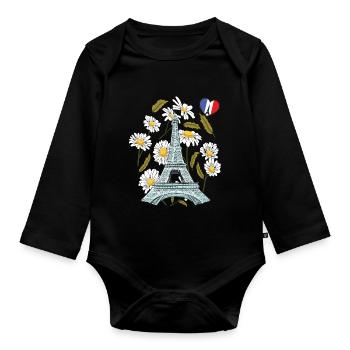 Tour Eiffel en automne Paris souvenir automne en Fran - Body Bébé bio manches longues - noir - Devant