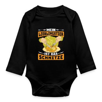 Schnitzel Mein Lieblingstier ist das Schnitzel - Baby Bio-Langarm-Body - Schwarz - Vorne