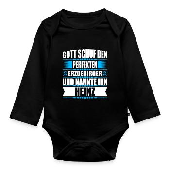 Erzgebirge Mann Namen Sachsen Heinz - Baby Bio-Langarm-Body - Schwarz - Vorne
