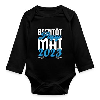 Cadeau Annonce grossesse bientôt Papy Mai 2023. - Body Bébé bio manches longues - noir - Devant