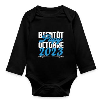 Cadeau Annonce grossesse bientôt Papy Octobre 2023 - Body Bébé bio manches longues - noir - Devant