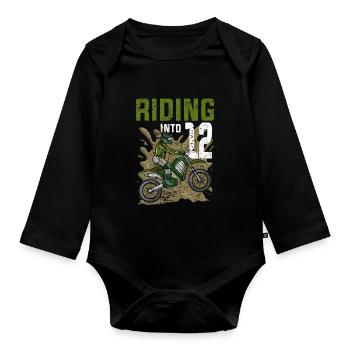 Riding Into12 Teen Dirt Bike Motocross Geburtstag - Baby Bio-Langarm-Body - Schwarz - Vorne