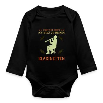 Klarinette Klarinettenspieler Klarinettist - Baby Bio-Langarm-Body - Schwarz - Vorne
