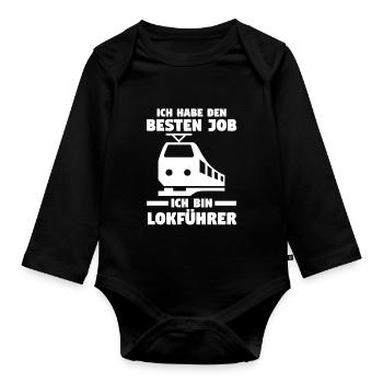 Eisenbahn Dampflok Lokomotive Lokführer - Baby Bio-Langarm-Body - Schwarz - Vorne