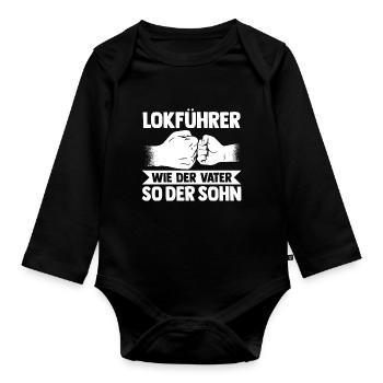 Eisenbahn Dampflok Vater Sohn Lokomotive Lokführer - Baby Bio-Langarm-Body - Schwarz - Vorne