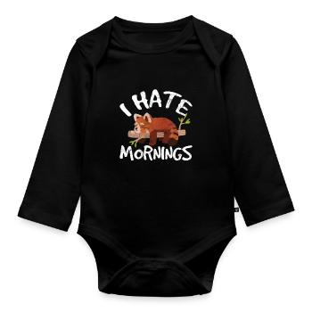 Red Panda Love Cute Lazy Animal I Hate Mornings Zo - Organic Longsleeve Baby Bodysuit - black - Front