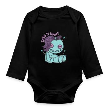 Does it hurt? Zombie Voodoo Doll Halloween Witchcraft - Organic Longsleeve Baby Bodysuit - black - Front