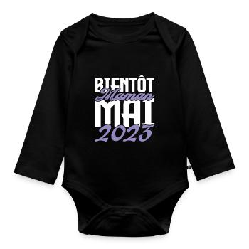 Annonce grossesse. bientôt Maman Mai 2023.maman - Body Bébé bio manches longues - noir - Devant
