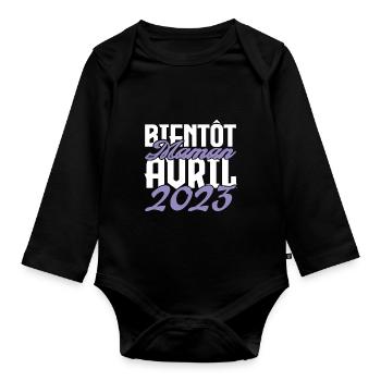 Annonce grossesse. bientôt Maman Avril 2023.maman - Body Bébé bio manches longues - noir - Devant
