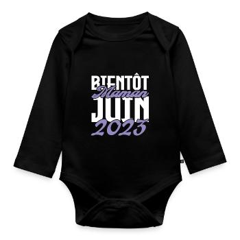 Annonce grossesse. bientôt Maman Juin 2023.maman - Body Bébé bio manches longues - noir - Devant