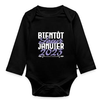 Annonce grossesse. bientôt Sœur Janvier 2023.soeur - Body Bébé bio manches longues - noir - Devant