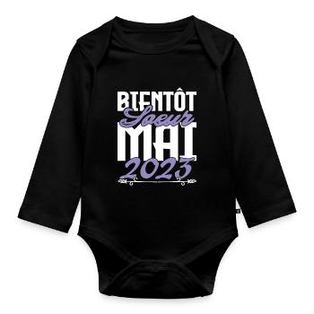 Annonce grossesse. bientôt Sœur Mai 2023.soeur - Body Bébé bio manches longues - noir - Devant