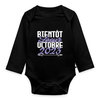 Annonce grossesse. bientôt Sœur Octobre 2023.soeur - Body Bébé bio manches longues - noir - Devant