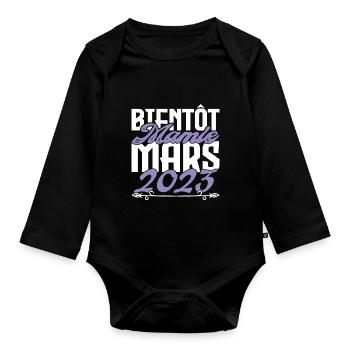 Annonce grossesse. bientôt Mamie Mars 2023. - Body Bébé bio manches longues - noir - Devant
