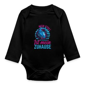 Pferdemädchen Pferd Der Stall ist mein Zuhause - Baby Bio-Langarm-Body - Schwarz - Vorne