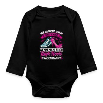 Pole Dance Poledancing Wer braucht Sportschuhe - Baby Bio-Langarm-Body - Schwarz - Vorne