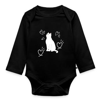 Cat Love Heart Kitten Children - Organic Longsleeve Baby Bodysuit - black - Front