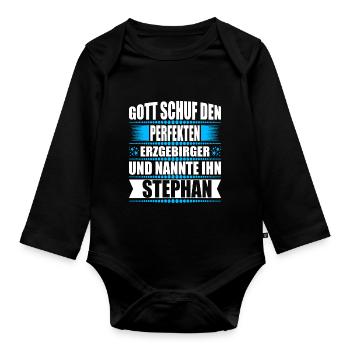 Erzgebirge Mann Namen Sachsen Stephan - Baby Bio-Langarm-Body - Schwarz - Vorne