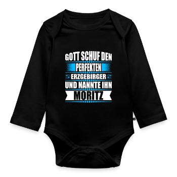 Erzgebirge Mann Namen Sachsen Moritz - Baby Bio-Langarm-Body - Schwarz - Vorne