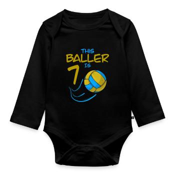 Volleyball Player Baller Is 7 Volleyball Birthday - Organic Longsleeve Baby Bodysuit - black - Front