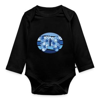 Patchwork Butterfly Flowers Butterflies Herb - Organic Longsleeve Baby Bodysuit - black - Front