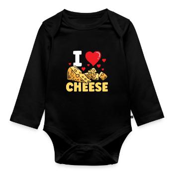 I love cheese lovers sweet sayings - Organic Longsleeve Baby Bodysuit - black - Front