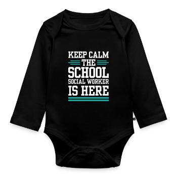 Keeping calm The school social worker is a profession - Organic Longsleeve Baby Bodysuit - black - Front