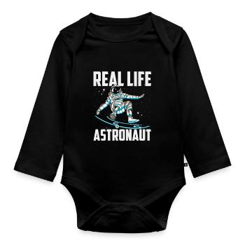 Real Life Astronaut Weltraum Astronomie Rakete - Baby Bio-Langarm-Body - Schwarz - Vorne