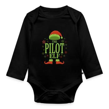 Pilot Christmas Elf - Organic Longsleeve Baby Bodysuit - black - Front