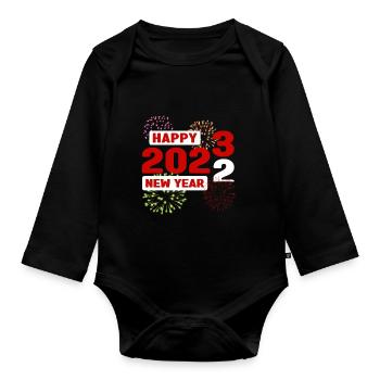 Silvester 2023 Neujahr Happy New Year - Baby Bio-Langarm-Body - Schwarz - Vorne