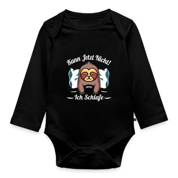 Faultier Schlafen Kann jetzt nicht ich schlafen - Baby Bio-Langarm-Body - Schwarz - Vorne