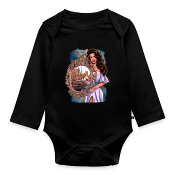 Wismar Illustration Woman with Mirror - Organic Longsleeve Baby Bodysuit - black - Front