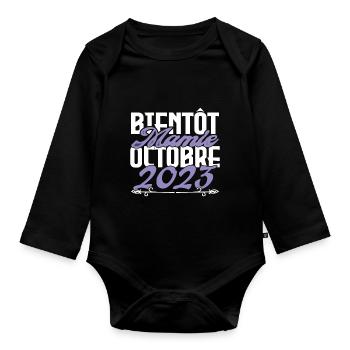 Annonce grossesse. bientôt Mamie Octobre 2023. - Body Bébé bio manches longues - noir - Devant