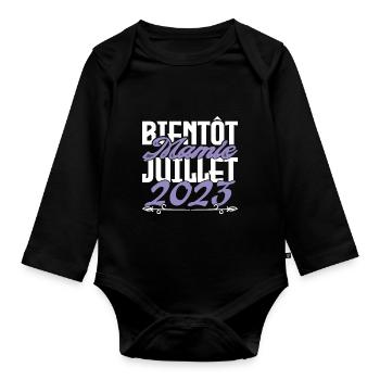 Annonce grossesse. bientôt Mamie Juillet 2023. - Body Bébé bio manches longues - noir - Devant