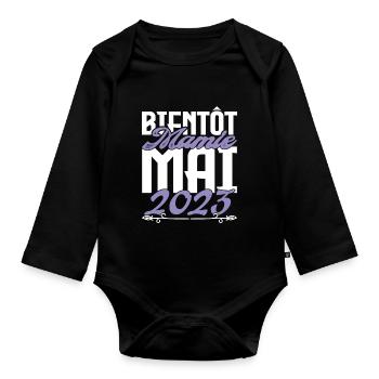 Annonce grossesse. bientôt Mamie Mai 2023. - Body Bébé bio manches longues - noir - Devant