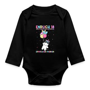 Endlich 18 Jetzt Muss Ich Nur Noch Erwachsen Werde - Baby Bio-Langarm-Body - Schwarz - Vorne