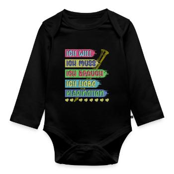 Klarinette Klarinettenspieler Klarinettist - Baby Bio-Langarm-Body - Schwarz - Vorne