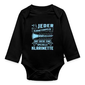 Klarinette Klarinettenspieler Klarinettist - Baby Bio-Langarm-Body - Schwarz - Vorne