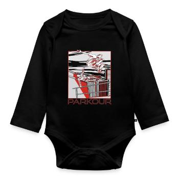 Parkour Warnung Über alles springen Laufen Springe - Baby Bio-Langarm-Body - Schwarz - Vorne