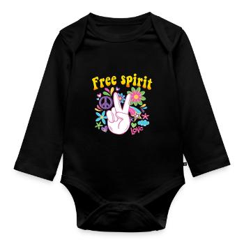 Hippie Geschenk Acidhead Flowerpower Hippi Hippy - Baby Bio-Langarm-Body - Schwarz - Vorne