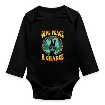 Hippie Tshirt Peace Movement Woodstock Boho Groove - Organic Longsleeve Baby Bodysuit - black - Front
