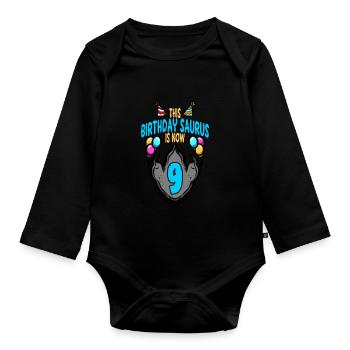 This Saurus Is 9 Dinosaur Footprint Birthday - Organic Longsleeve Baby Bodysuit - black - Front