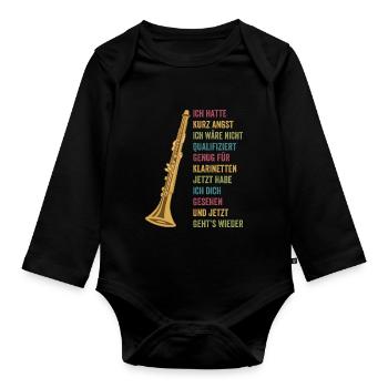 Klarinette Klarinettenspieler Klarinettist - Baby Bio-Langarm-Body - Schwarz - Vorne